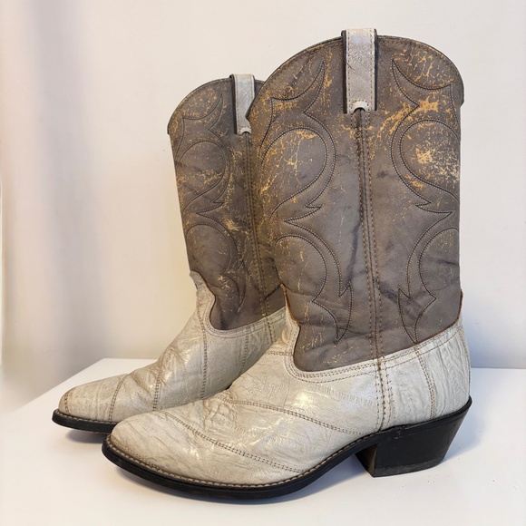 Acme 5971 Two Toned Cowhide Suede Leather Cowboy Boots Grey Cream Mens Shoe 9.5 - Picture 1 of 5